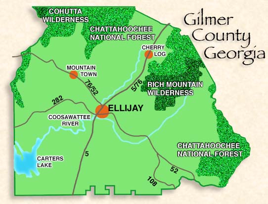 Ellijay, East Ellijay and Cherry Log in Gilmer County North Georgia Mountains