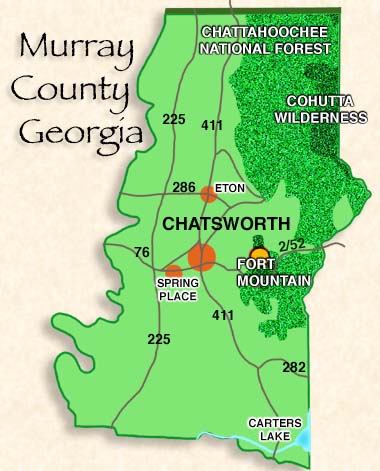 Murray County Map, Chatsworth, Eton and Springplace